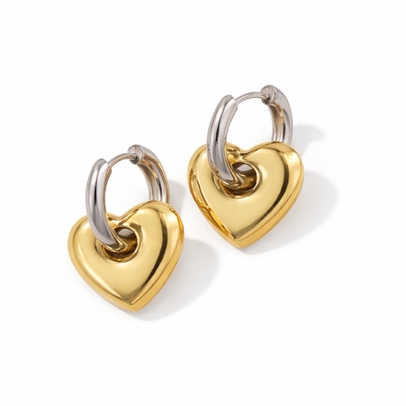 Anthropologie Jewelry - New! Golden Hour Gold Mixed Metal Heart Huggie Earrings NWOT
